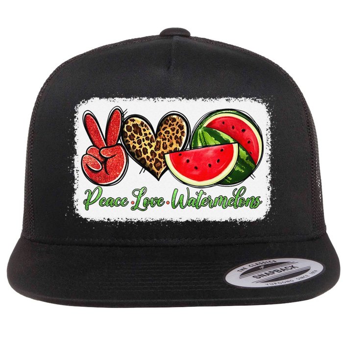 Peace Love Watermelon Leopard Peace Love Watermelon Flat Bill Trucker Hat