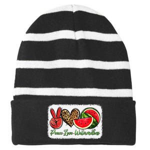 Peace Love Watermelon Leopard Peace Love Watermelon Striped Beanie with Solid Band