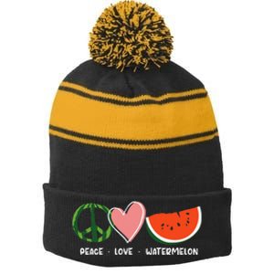 Peace Love Watermelon Happy Watermelon Day Stripe Pom Pom Beanie