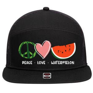 Peace Love Watermelon Happy Watermelon Day 7 Panel Mesh Trucker Snapback Hat