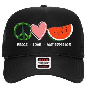 Peace Love Watermelon Happy Watermelon Day High Crown Mesh Back Trucker Hat