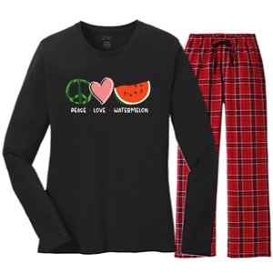 Peace Love Watermelon Happy Watermelon Day Women's Long Sleeve Flannel Pajama Set 