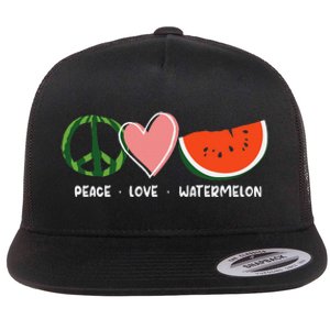 Peace Love Watermelon Happy Watermelon Day Flat Bill Trucker Hat