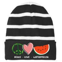 Peace Love Watermelon Happy Watermelon Day Striped Beanie with Solid Band