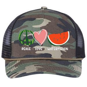 Peace Love Watermelon Happy Watermelon Day Retro Rope Trucker Hat Cap