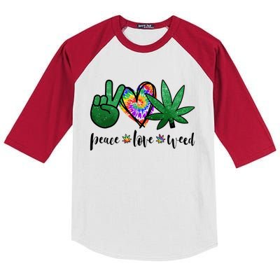 Peace Love Weed Marijuana Hippie Weed Cannabis 420 Stoner Kids Colorblock Raglan Jersey