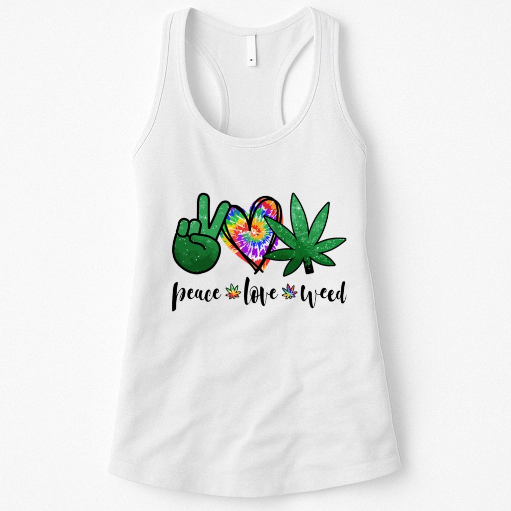 Peace Love Weed Marijuana Hippie Weed Cannabis 420 Stoner Womens Tank Top