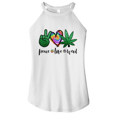 Peace Love Weed Marijuana Hippie Weed Cannabis 420 Stoner Women's Perfect Tri Rocker Tank