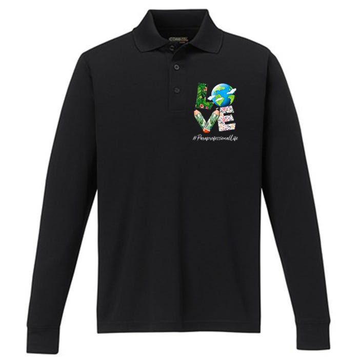 Paraprofessional Love World Earth Day Save the Planet Performance Long Sleeve Polo