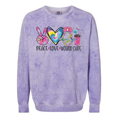 Peace Love Wound Care Nurse Nursing Heart Stethoscope Cool Gift Colorblast Crewneck Sweatshirt