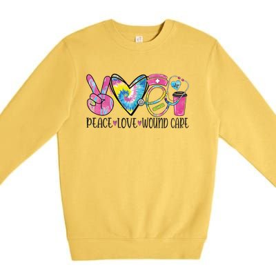 Peace Love Wound Care Nurse Nursing Heart Stethoscope Cool Gift Premium Crewneck Sweatshirt