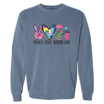 Peace Love Wound Care Nurse Nursing Heart Stethoscope Cool Gift Garment-Dyed Sweatshirt