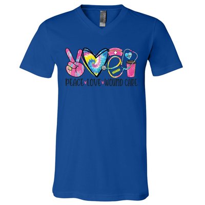 Peace Love Wound Care Nurse Nursing Heart Stethoscope Cool Gift V-Neck T-Shirt