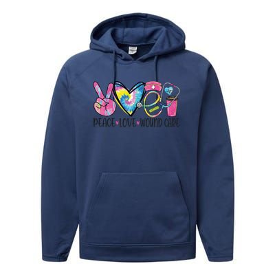 Peace Love Wound Care Nurse Nursing Heart Stethoscope Cool Gift Performance Fleece Hoodie