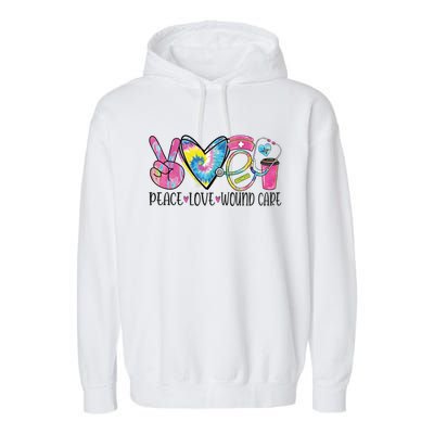 Peace Love Wound Care Nurse Nursing Heart Stethoscope Cool Gift Garment-Dyed Fleece Hoodie