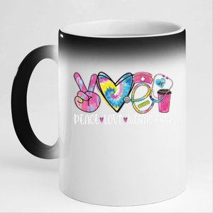 Peace Love Wound Care Nurse Nursing Heart Stethoscope Meaningful Gift 11oz Black Color Changing Mug