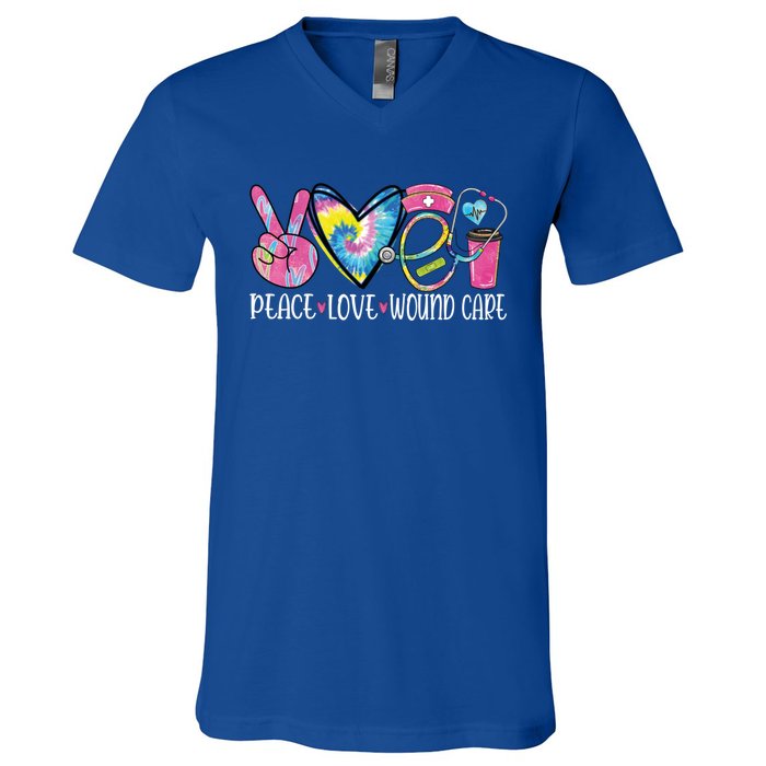 Peace Love Wound Care Nurse Nursing Heart Stethoscope Meaningful Gift V-Neck T-Shirt