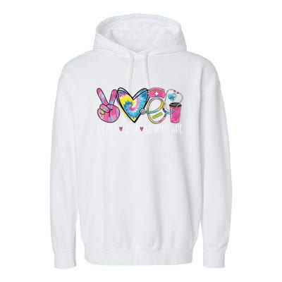 Peace Love Wound Care Nurse Nursing Heart Stethoscope Meaningful Gift Garment-Dyed Fleece Hoodie