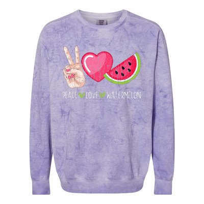 Peace Love Watermelon Funny Summer Fruit Lover Graphic Colorblast Crewneck Sweatshirt