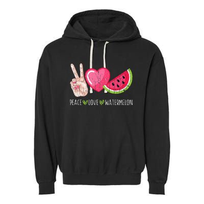 Peace Love Watermelon Funny Summer Fruit Lover Graphic Garment-Dyed Fleece Hoodie