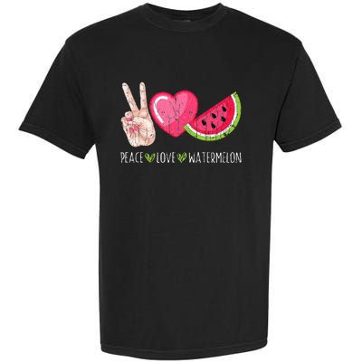 Peace Love Watermelon Funny Summer Fruit Lover Graphic Garment-Dyed Heavyweight T-Shirt