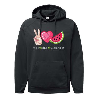 Peace Love Watermelon Funny Summer Fruit Lover Graphic Performance Fleece Hoodie