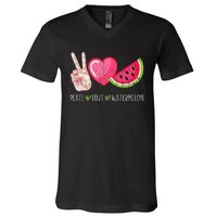 Peace Love Watermelon Funny Summer Fruit Lover Graphic V-Neck T-Shirt