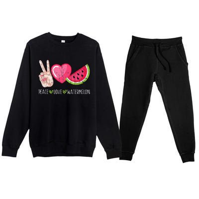 Peace Love Watermelon Funny Summer Fruit Lover Graphic Premium Crewneck Sweatsuit Set