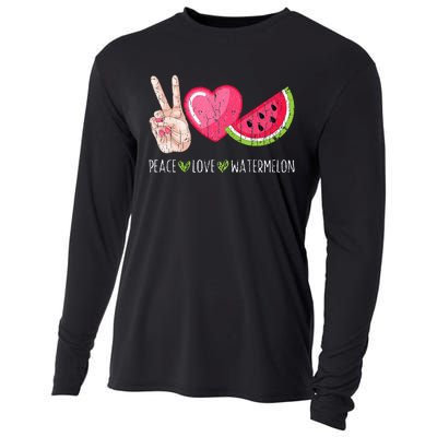 Peace Love Watermelon Funny Summer Fruit Lover Graphic Cooling Performance Long Sleeve Crew