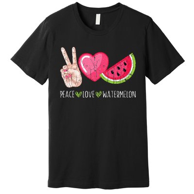 Peace Love Watermelon Funny Summer Fruit Lover Graphic Premium T-Shirt