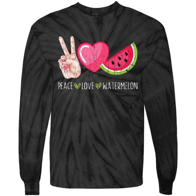 Peace Love Watermelon Funny Summer Fruit Lover Graphic Tie-Dye Long Sleeve Shirt