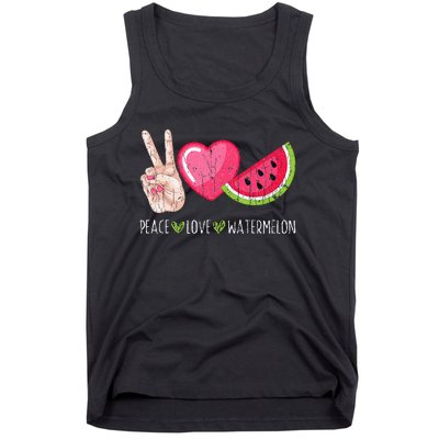 Peace Love Watermelon Funny Summer Fruit Lover Graphic Tank Top