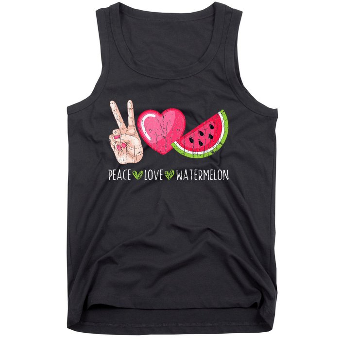 Peace Love Watermelon Funny Summer Fruit Lover Graphic Tank Top