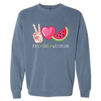 Peace Love Watermelon Funny Summer Fruit Lover Graphic Garment-Dyed Sweatshirt