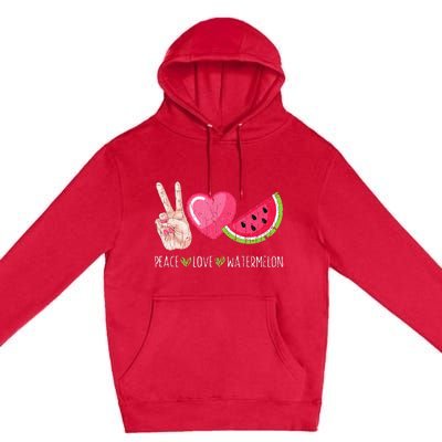 Peace Love Watermelon Funny Summer Fruit Lover Graphic Premium Pullover Hoodie