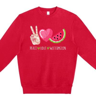 Peace Love Watermelon Funny Summer Fruit Lover Graphic Premium Crewneck Sweatshirt