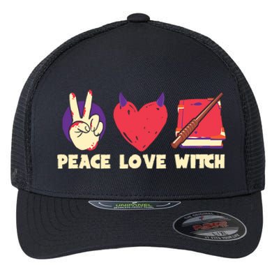 Peace Love Witch Halloween Costume Cool Gift Flexfit Unipanel Trucker Cap