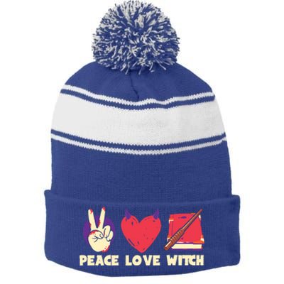 Peace Love Witch Halloween Costume Cool Gift Stripe Pom Pom Beanie