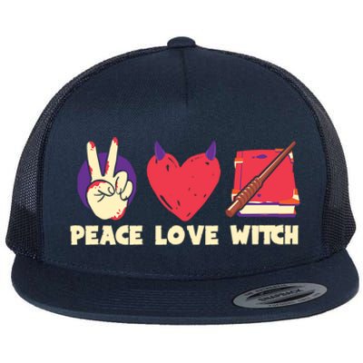 Peace Love Witch Halloween Costume Cool Gift Flat Bill Trucker Hat