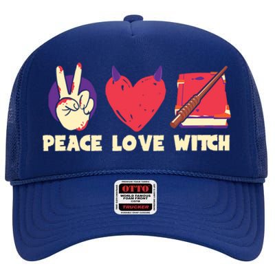 Peace Love Witch Halloween Costume Cool Gift High Crown Mesh Back Trucker Hat