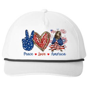 Peace Love Wirehaired Pointing Griffon Dog Patriotic America Gift Snapback Five-Panel Rope Hat