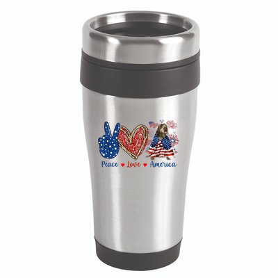 Peace Love Wirehaired Pointing Griffon Dog Patriotic America Gift 16oz Travel Tumbler