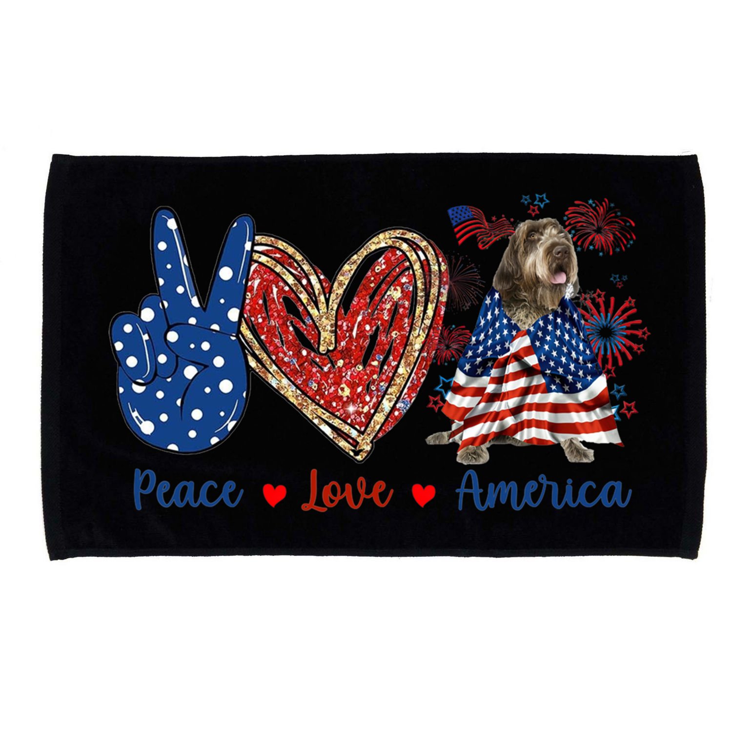 Peace Love Wirehaired Pointing Griffon Dog Patriotic America Gift Microfiber Hand Towel