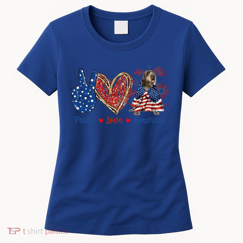 Peace Love Wirehaired Pointing Griffon Dog Patriotic America Gift Womens T-Shirt