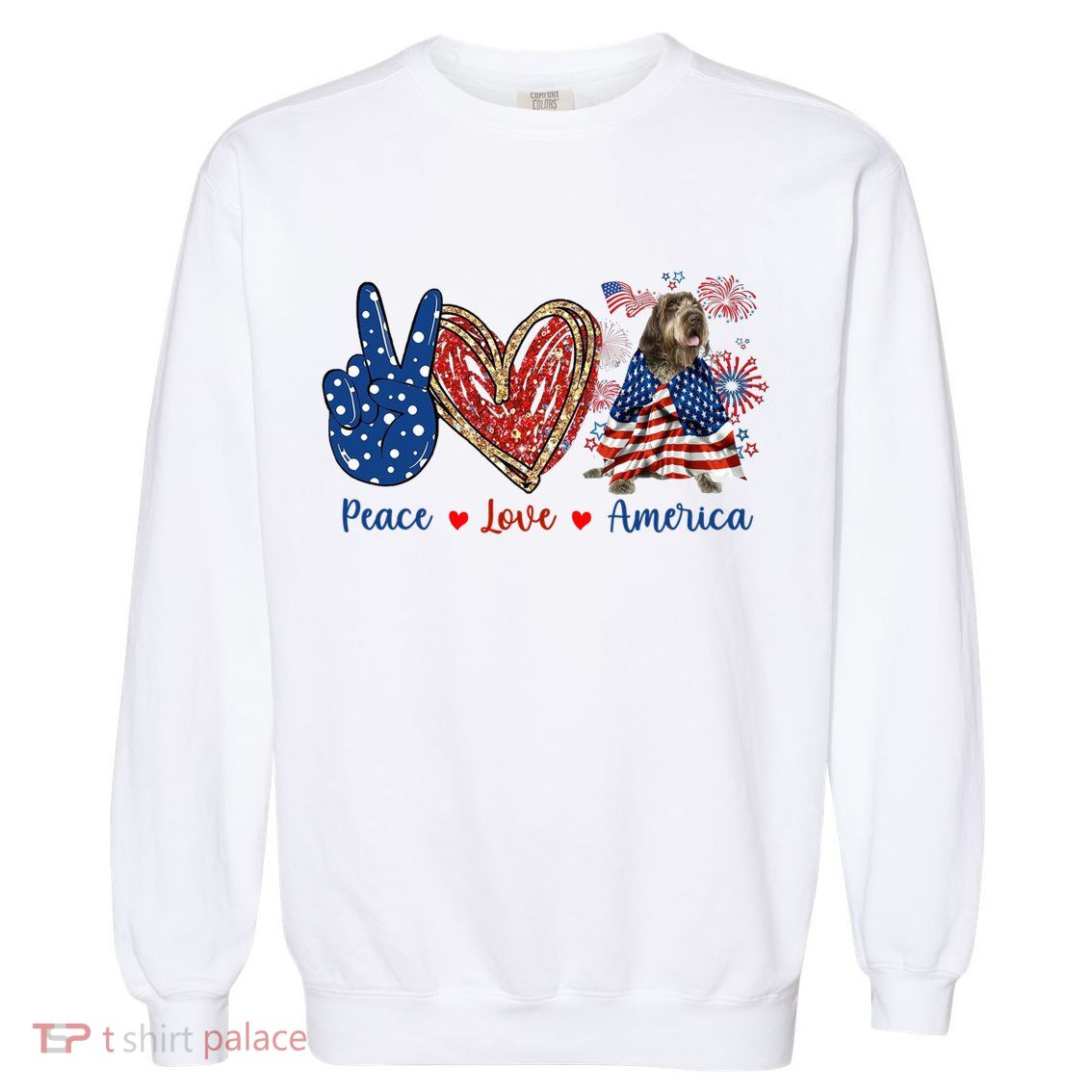 Peace Love Wirehaired Pointing Griffon Dog Patriotic America Gift Garment-Dyed Sweatshirt