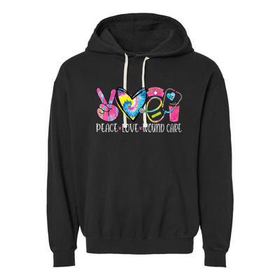 Peace Love Wound Care Nurse Nursing Heart Stethoscope Garment-Dyed Fleece Hoodie