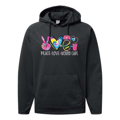 Peace Love Wound Care Nurse Nursing Heart Stethoscope Performance Fleece Hoodie