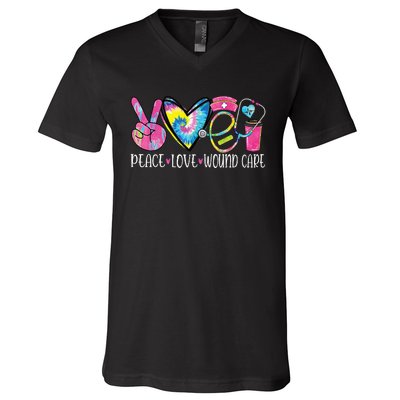 Peace Love Wound Care Nurse Nursing Heart Stethoscope V-Neck T-Shirt