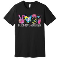 Peace Love Wound Care Nurse Nursing Heart Stethoscope Premium T-Shirt