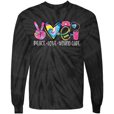 Peace Love Wound Care Nurse Nursing Heart Stethoscope Tie-Dye Long Sleeve Shirt